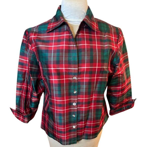 Jones New York Country 100% Silk Tartan Plaid Blouse Sz.16  3/4 Slvs - Picture 1 of 8
